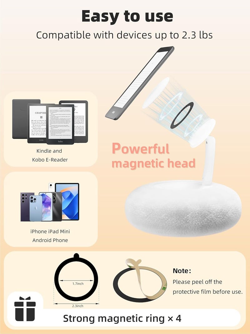 VOLTIFYMAX Magnetic Kindle Holder with Page Turner, Cozy Pillow Kindle Stand for Reading, 360° Adjustable Phone Holder for Bed, Small Bowl for Tablet Stand with Stable Suction Base (White) - Image 4